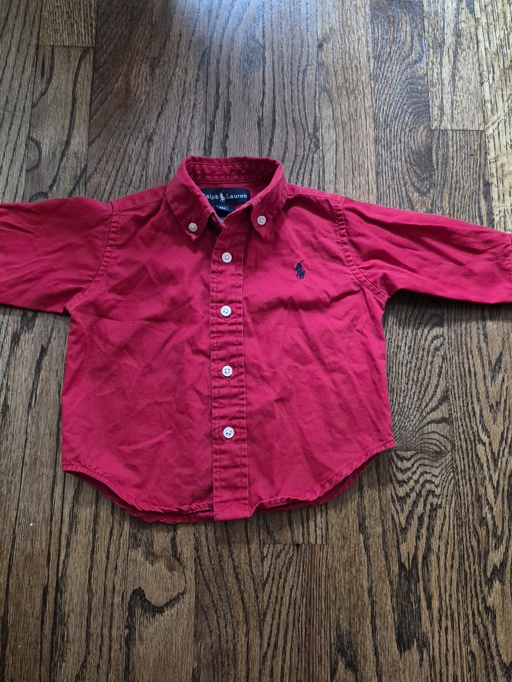 Ralph Lauren Kids Red Cotton Button Down Long Sleeve Shirt 9M